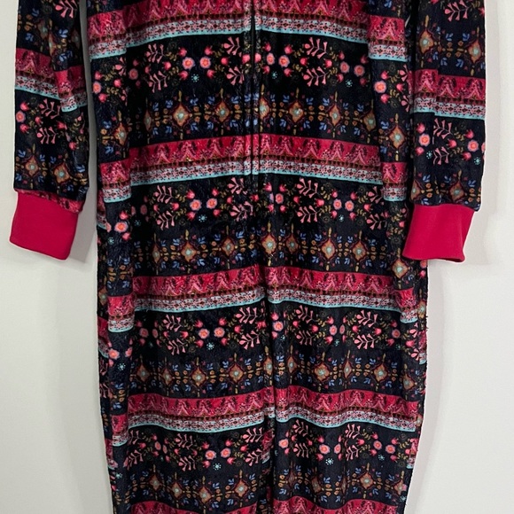 Natural Life Plush Fleece One Piece Pajamas Boho Print L/XL Cabincore Loungewear - Picture 7 of 13
